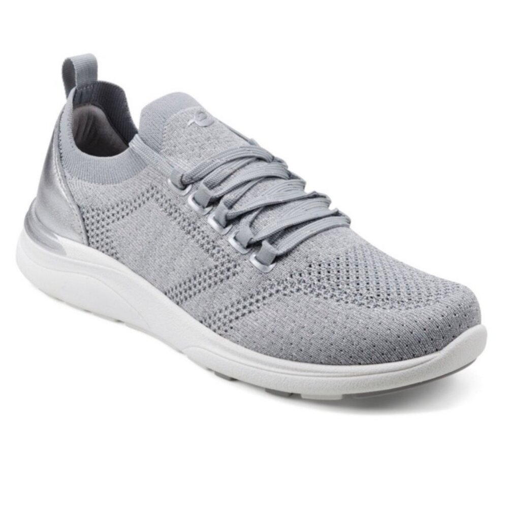 Easy Spirit Women's Jacie Lace-up Knit Walking Shoes Light Gray Silver 8.5M